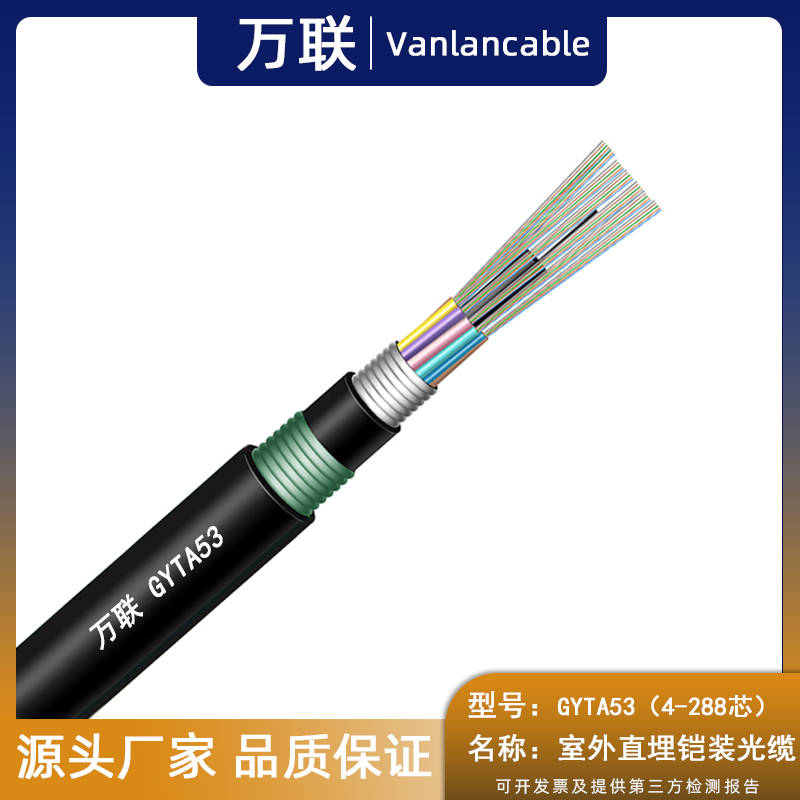 Wanlian cable GYTA53 4-96 core heavy armor optical cable anti-rat bite outdoor optical cable direct buried pipeline optical fiber