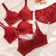 French red zodiac year underwear set female bride wedding small breast push-up bra panties summer thin bra