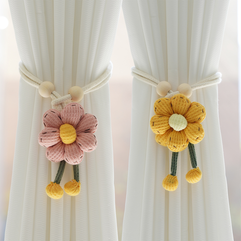 Curtain Tiebacks with Floral Decoration, Sheer Curtain Gathering Rope, Cute Bedroom Curtain Tiebacks, Storage Buckle K-356