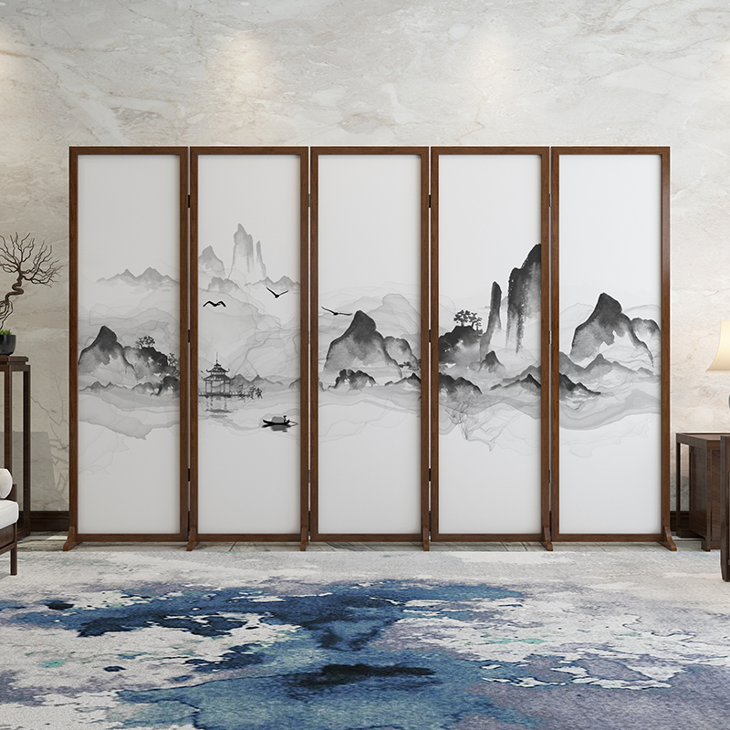 New Chinese Solid Wood Screen Partition Living Room Bedroom Shelter Office Hotel with Landscape Ancient Wind Mobile Folding Fold