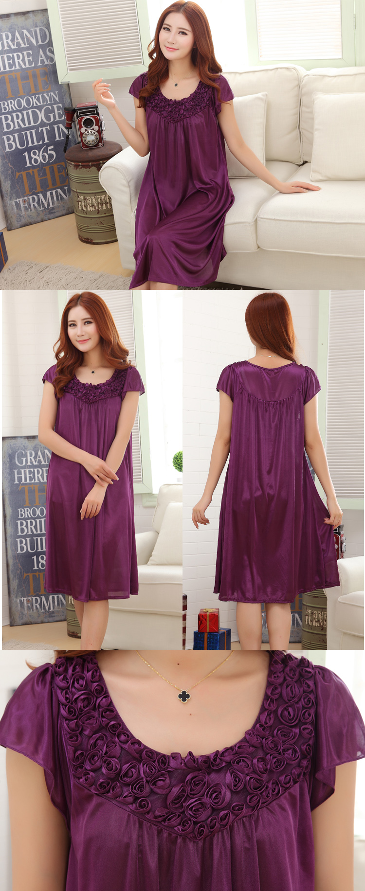 Mùa hè nightdress cộng với phân bón XL ice silk đồ ngủ phụ nữ lỏng lẻo lụa mùa hè phụ nữ mang thai chất béo MM ngắn tay phù hợp với lụa