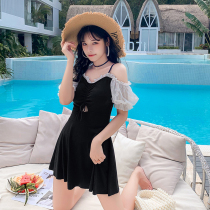 Straight Shoulder Swimsuit Womens South Korea Ins Small Fragrant Wind Skirt Style Conjoined Veil slim 2021 new student swimwear