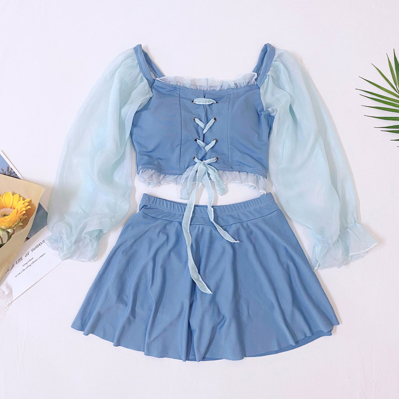 Bubble Spa Swimsuit Schoolgirl Conservative Cute Sweet girl Two-style Skirt Four-corner Pants Veil and Lean Fairy