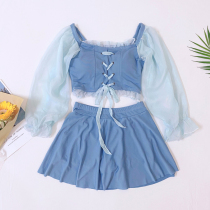 Bubble Spa Swimsuit Schoolgirl Conservative Cute Sweet Girl Split Skirt Type Flat Angle Pants Veil to Lean Fairy