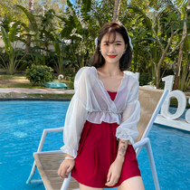 Supersens Wind Swimsuit Lady Conjoined Conservative Skirt-Style Shading slim sunscreen Long sleeves Blisters Spa Student Swimsuit