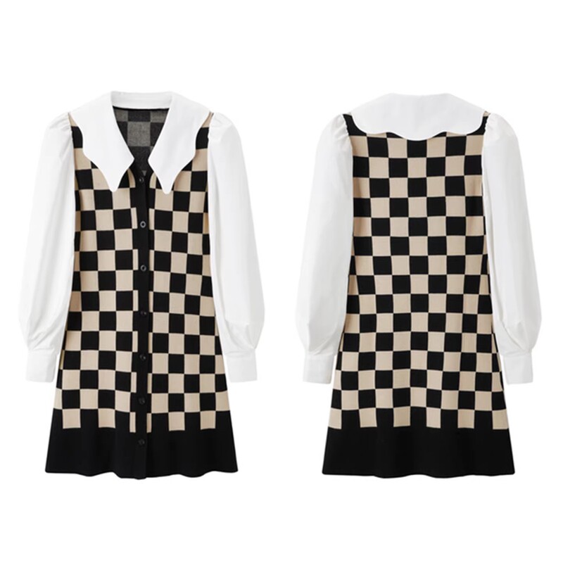 Tai Series Cut-Label Women's Clothing Spring and Autumn New Plaid Patchwork Fake Two-Piece Shirt Dress Mz3382/甲-154 Tai Series Cut-Label Women's Clothing Spring and Autumn New Plaid Patchwork Fake Two-Piece Shirt Dress Mz3382/甲-154