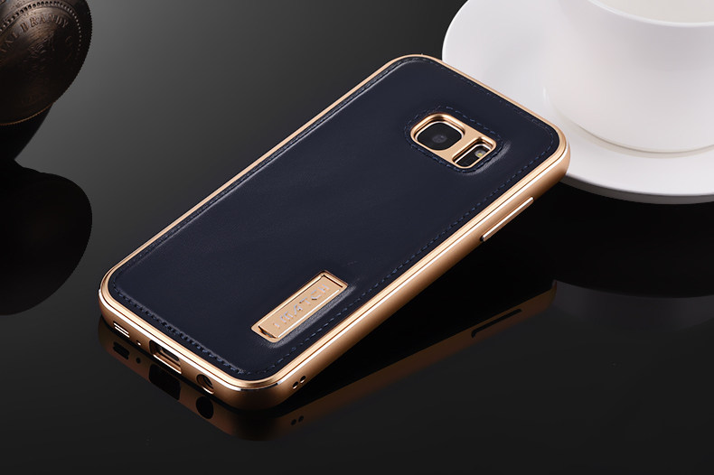 iMatch Luxury Aluminum Metal Bumper Premium Genuine Leather Back Cover Case for Samsung Galaxy S7 Edge G9350 & S7 G9300