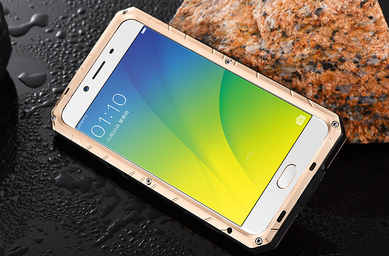 iMatch Water Resistant Shockproof Dust/Dirt/Snow-Proof Aluminum Glass Metal Military Heavy Duty Case Cover for OPPO R9s