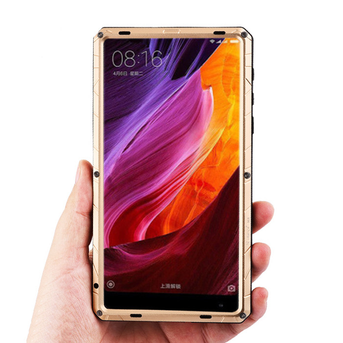 iMatch Water Resistant Shockproof Dust/Dirt/Snow-Proof Aluminum Glass Metal Military Heavy Duty Case Cover for Xiaomi Mi MIX