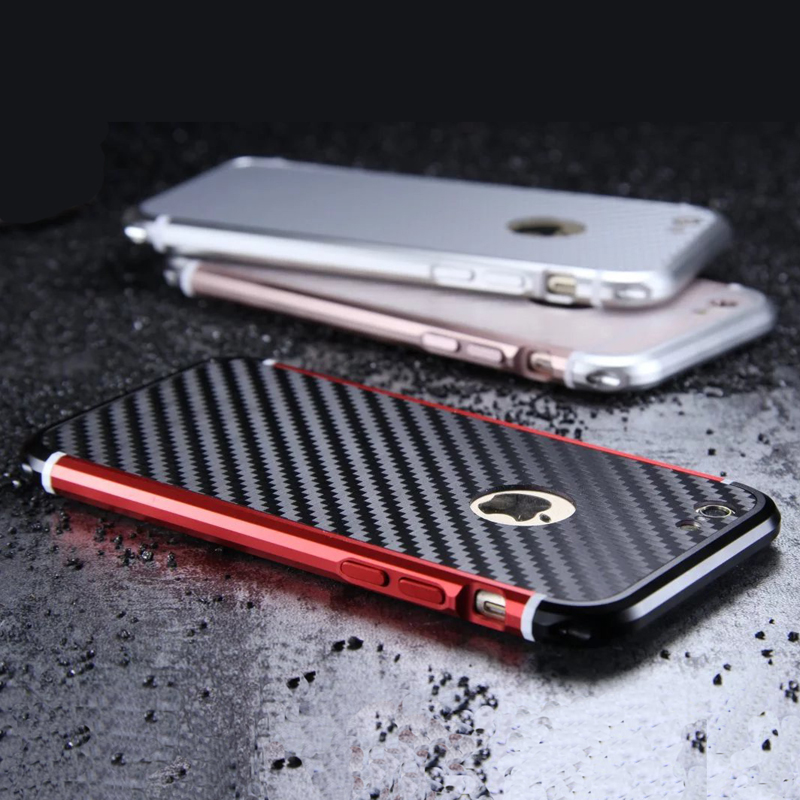 iy Rainbow Aluminum Metal Bumper Carbon Fiber Back Cover Case for Apple iPhone 6S Plus/6 Plus & iPhone 6S/6