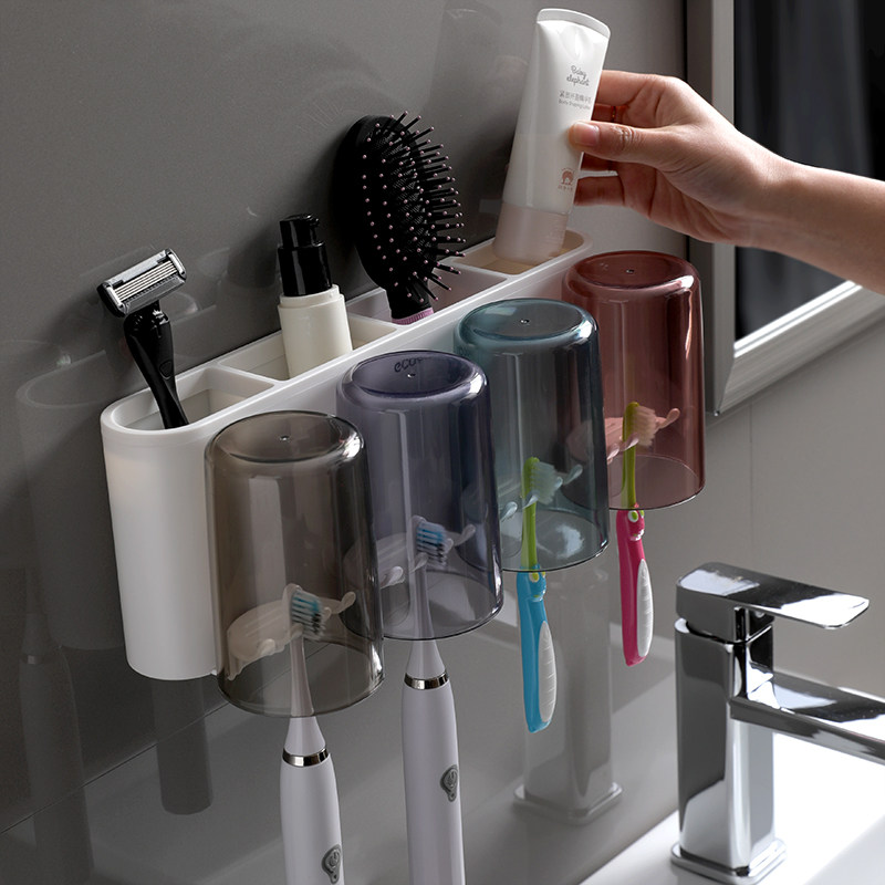 Toothbrush rack free punch mouthwash cup brushing cup wall-mounted powder room wall-mounted storage box tooth cylinder set