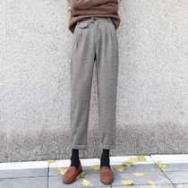 High-waisted woolen pants children autumn and winter New loose thin casual radish trousers father Haren pants womens pants