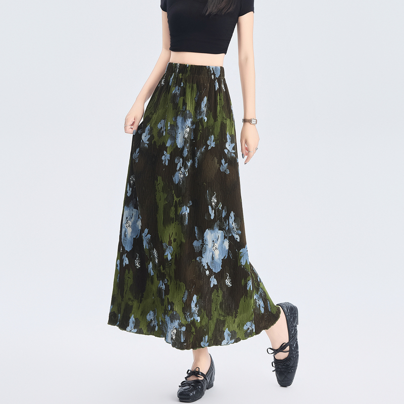 Retro Style Gradient Straight Skirt for Women, Summer 2026 New Design with Back Slit, Vacation Travel Skirt