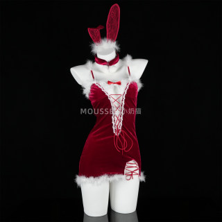 性感蝴蝶结绑带圣诞兔女郎cos吊带睡裙情侣约会小胸制服晴趣qqny