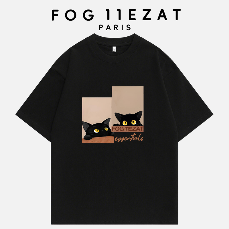Fog 11Ezat Co-Branded Trendy Brand 2026 Short-Sleeved T-Shirt with Double-Bar Cat Design, Loose Round-Neck Top for Men and Women Fog 11Ezat Co-Branded Trendy Brand 2026 Short-Sleeved T-Shirt with Double-Bar Cat Design, Loose Round-Neck Top for Men and Women