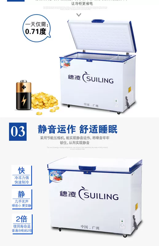 Sui Ling BD-299D tủ đông thương mại lớn tủ đông ngang đơn nhiệt độ hàng đầu cửa tủ đông - Tủ đông