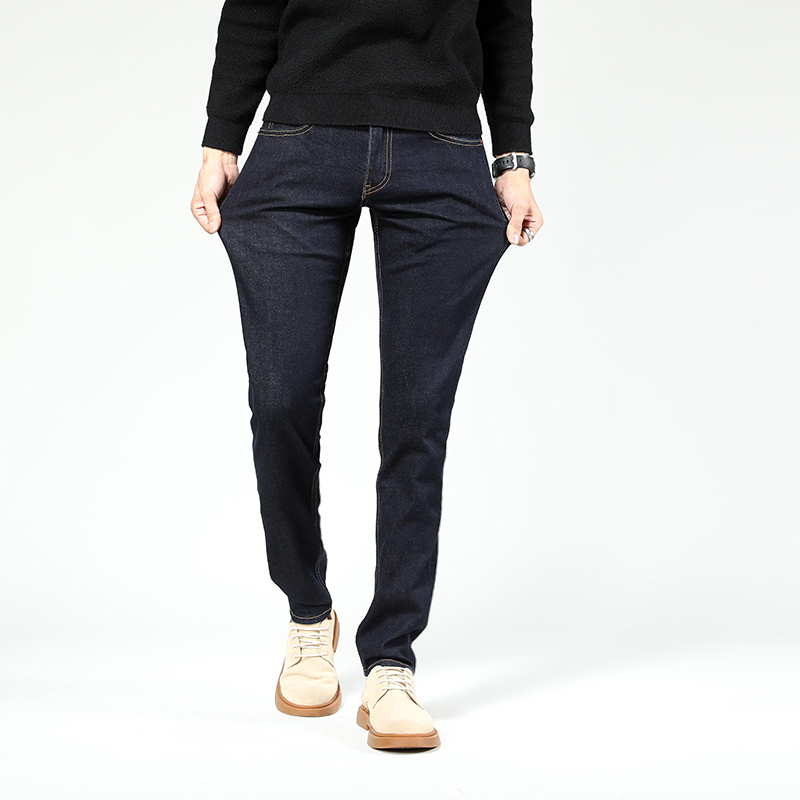New Men's Jeans 51 Slim Straight Fit Youth Casual Dark Blue Mid-Waist Men's Trousers Narrow Leg All-Season Trendy