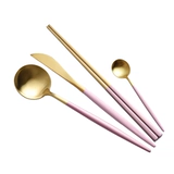 Золотая посуда из нержавеющей стали для домашнего использования, палочки для еды, комплект, розовое золото, 3 предмета