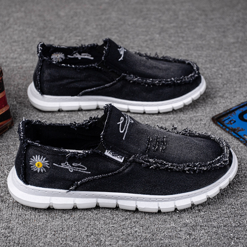 Jiubuyuan shoe industry Xiaolan chrysanthemum canvas shoes men's washed cloth shoes autumn men's shoes breathable driving tide rich embroidery art