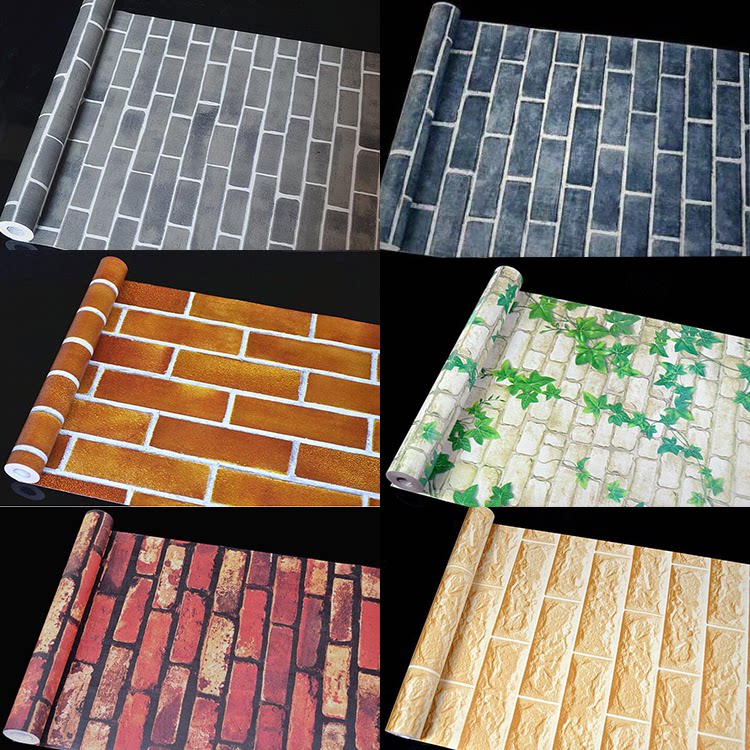 3D wallpaper self-adhesive dining room restaurant wall skirt wallpaper retro brick blue brick gray brick restaurant barbecue shop waterproof wall sticker