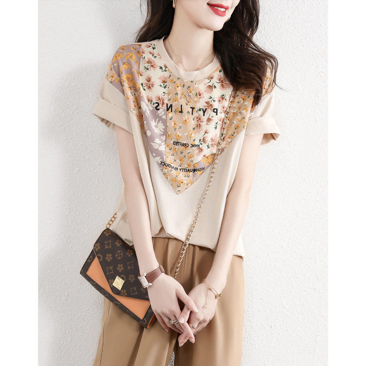 Spring summer trousers for leisure, T-shirt, set, fitted, western style Spring summer trousers for leisure, T-shirt, set, fitted, western style