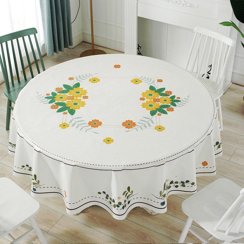 Field Garden Nordic flower table round table cloth imitation cloth art waterproof and anti-scalding large round table plastic table cloth