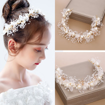 Childrens garland headdress Girls pearl flower hair band Korean version of the forest department woven golden leaves Childrens performance hair band