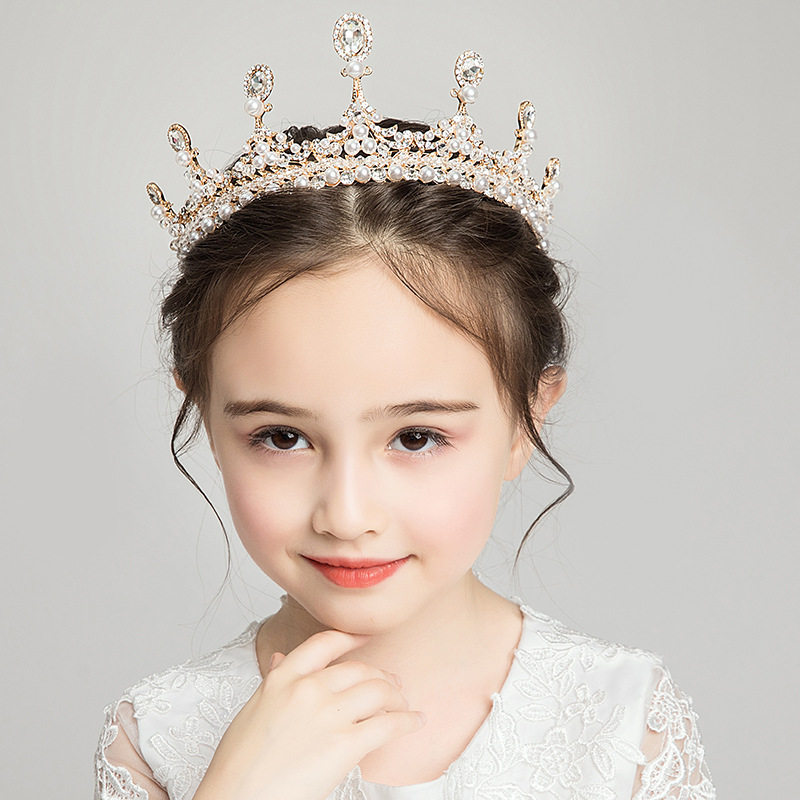 Crown headdress children princess golden crystal accessories show atmosphere super fairy baroque students show hairband tide