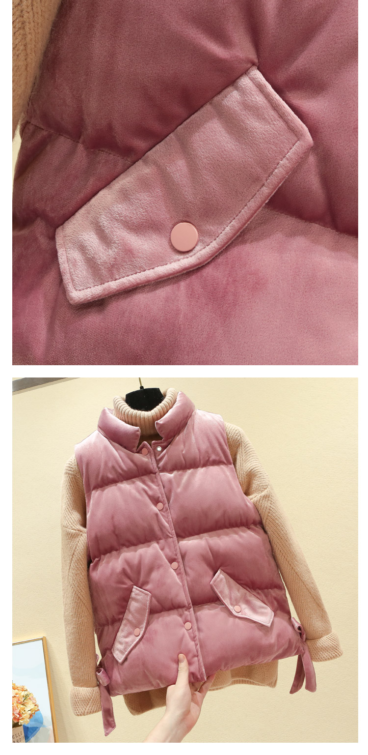 Áo vest nhung cotton vàng nữ ngắn đoạn đông 2018 phiên bản Hàn Quốc mới của áo cổ lọ đứng vest vest xuống vai áo khoác áo khoác nữ kaki