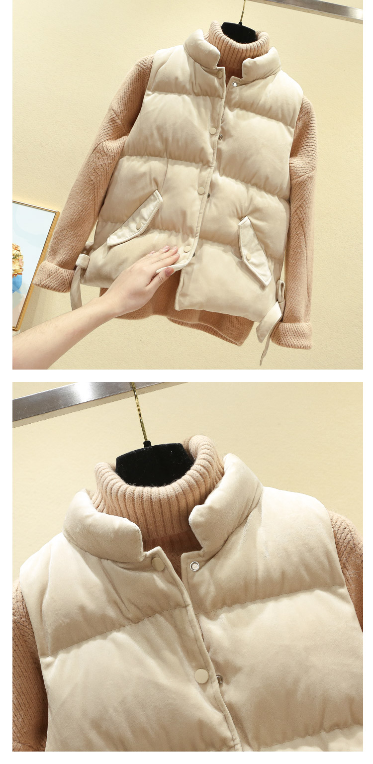 Áo vest nhung cotton vàng nữ ngắn đoạn đông 2018 phiên bản Hàn Quốc mới của áo cổ lọ đứng vest vest xuống vai áo khoác áo khoác nữ kaki