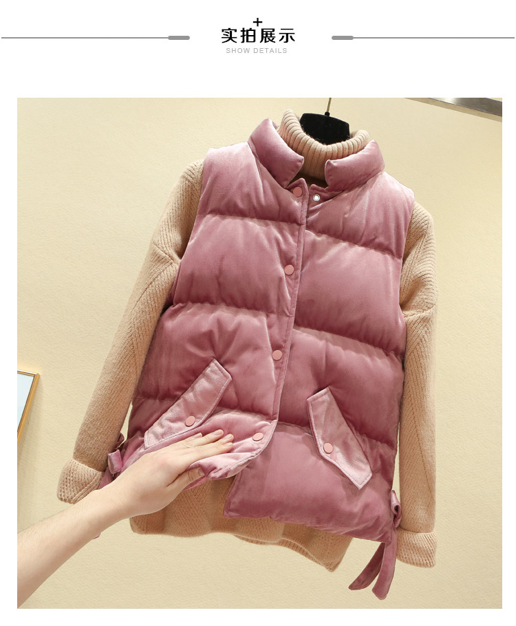 Áo vest nhung cotton vàng nữ ngắn đoạn đông 2018 phiên bản Hàn Quốc mới của áo cổ lọ đứng vest vest xuống vai áo khoác áo khoác nữ kaki
