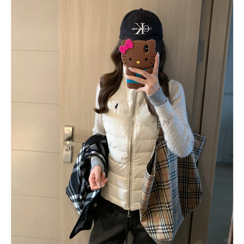 Embroidered High-End Slim-Fit Ribbed down Vest Jacket for Women, Autumn and Winter Stylish and Elegant 90% White Duck down Vest for Outerwear