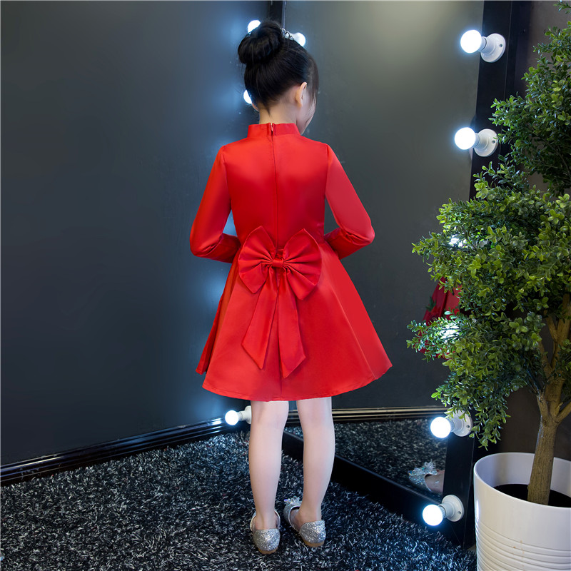 Đầm công chúa thiếu nhi ăn mặc đọc thơ hợp xướng phong cách Trung Quốc đỏ dài tay cô gái guzheng trang phục quần áo trẻ em hàn quốc