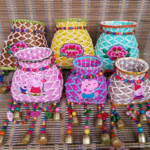 Ethnic style embroidery craft rattan fish basket childrens shoulders color grass woven small back basket decorations dance props