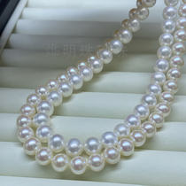 Natural extremely light freshwater pearl necklace with positive round white overdraft powder comparable to Japanese girl class Akoya sea water pearl