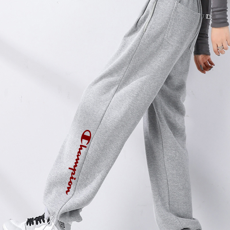 2026 Japanese Version Cute Champion Casual Slimming Wide-Leg Pants Women's Sweatpants Straight-Leg Printed Drawstring Design Long Pants