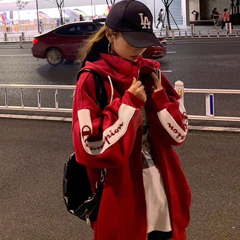 Autumn and Spring Champion Zip-Up Long-Sleeve Hooded Sweatshirt for Women, Loose Fit, Slimming, Casual Sports Couple Cardigan, Men's Jacket