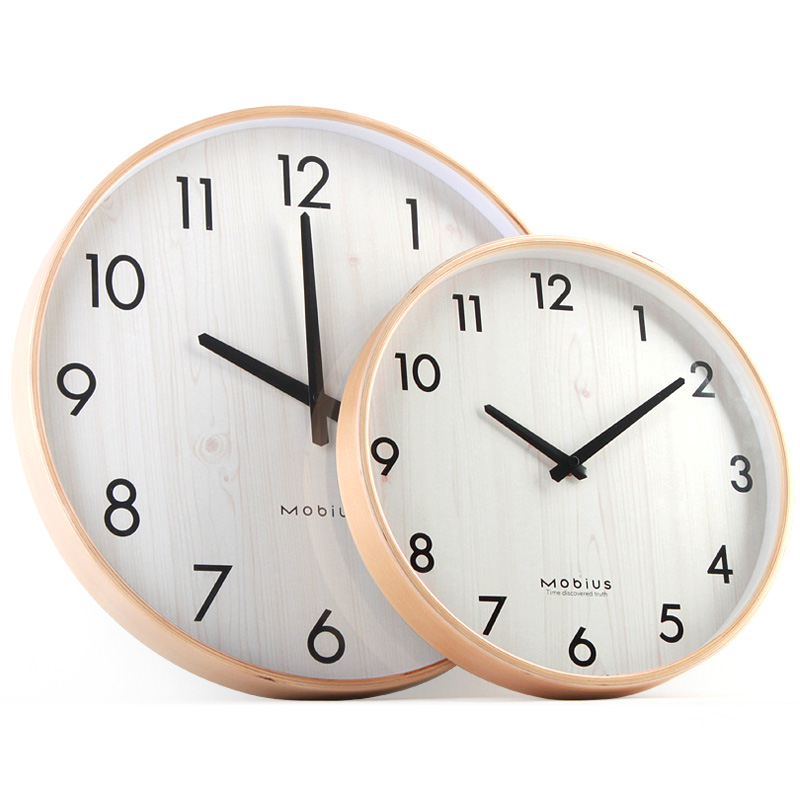 MOBIUS Nordic ins wind wall clock bedroom ultra-quiet wall watch living room solid wood clock art creative clock