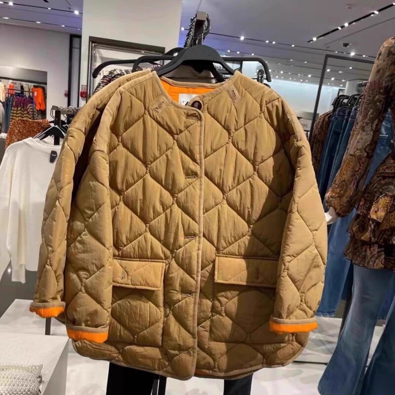2025 Autumn and Winter New Women's Versatile Round-Neck Lightweight Loose Diamond-Patterned Quilted Jacket 0518056