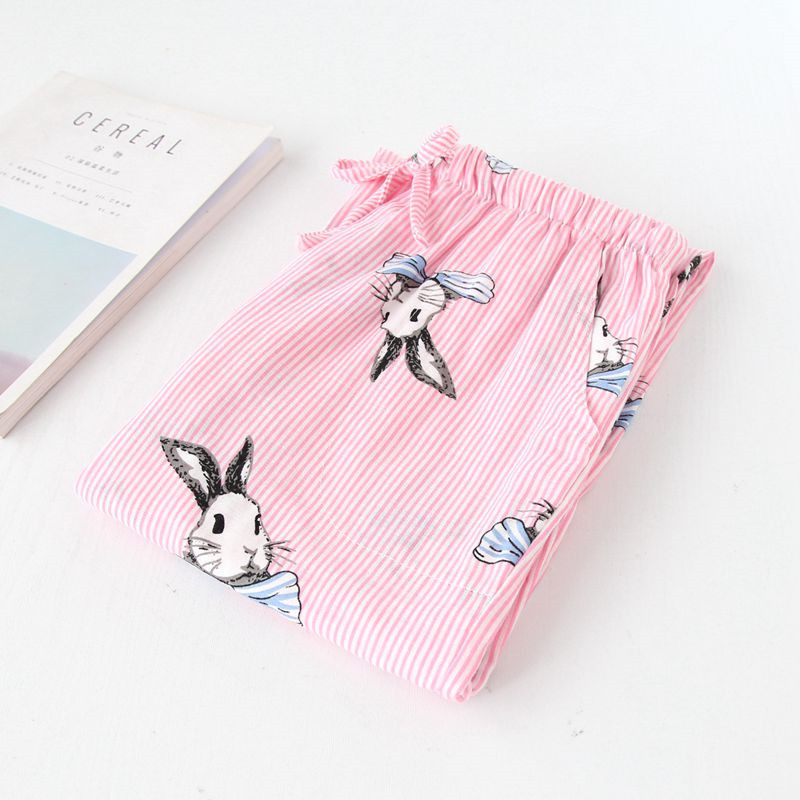 Hai mảnh cotton mùa xuân và mùa hè Đàn ông và phụ nữ quần ngủ dệt bằng sợi cotton hai lớp sợi mỏng quần thường quần Nhật Bản - Quần tây quần đôi mặc nhà
