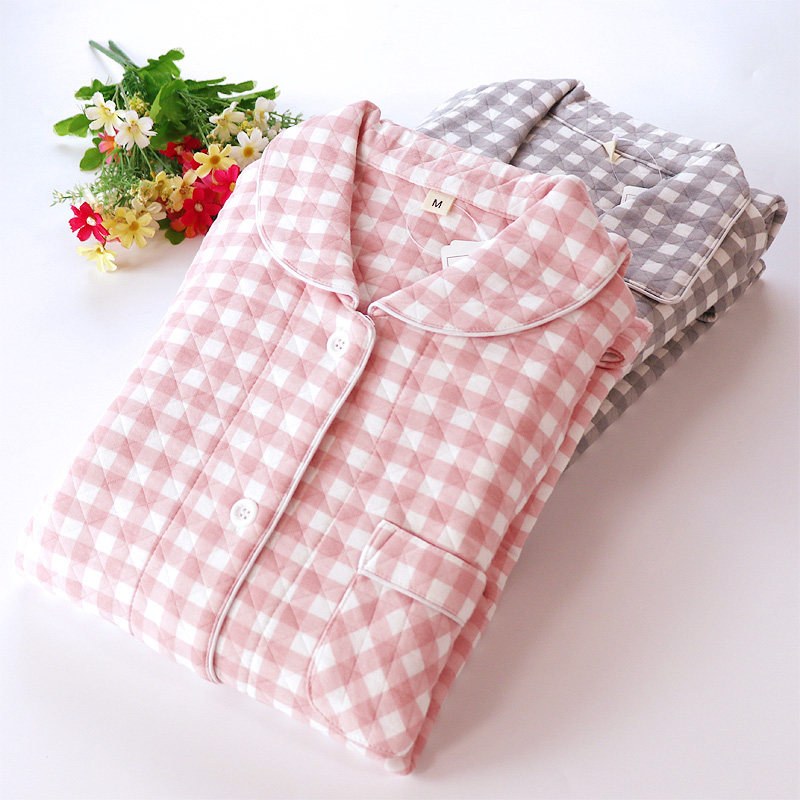 Autumn and winter warm air layer male and female couples pajamas long-sleeved trousers set inside and out cotton simple homewear