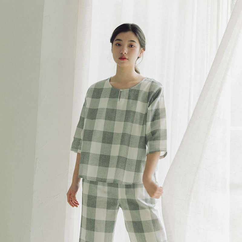 Spring and summer autumn thin full cotton double layer yarn sleepwear woman 70% sleeves 90% pants pure cotton Home Suit Summer Air Conditioning Suit