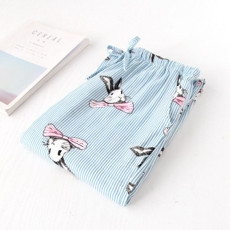 Hai mảnh cotton mùa xuân và mùa hè Đàn ông và phụ nữ quần ngủ dệt bằng sợi cotton hai lớp sợi mỏng quần thường quần Nhật Bản - Quần tây quần đôi mặc nhà