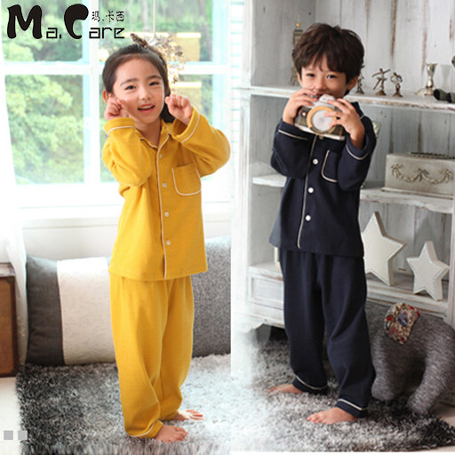 Spring and autumn knitting cotton men and women's home dress long - sleeved pants suit overlap the sweater pure colored pajamas