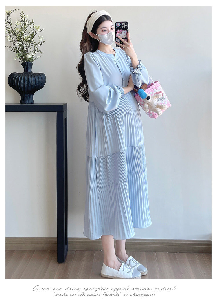 Maternity Wear 2026 New Autumn Style Loose Slimming Pleated Dress for Pregnant Mothers, High-End Nursing Long Dress — 11
