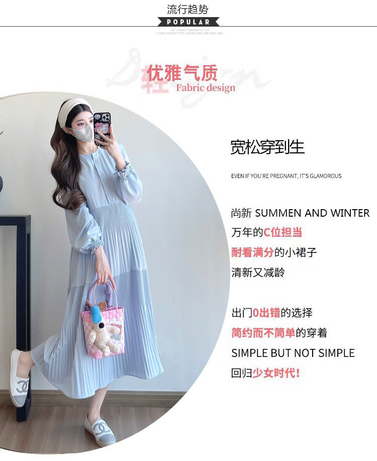 孕妇装2026新款秋季宽松显瘦压褶连衣裙孕妈妈高级感穿搭哺乳长裙 — 3