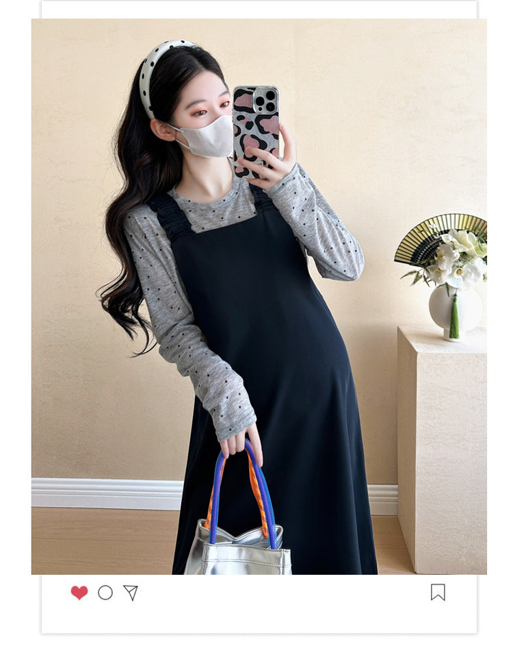 孕妇套装秋季2026新款宽松大码背带裙圆点上衣孕妈妈连衣裙两件套 — 3