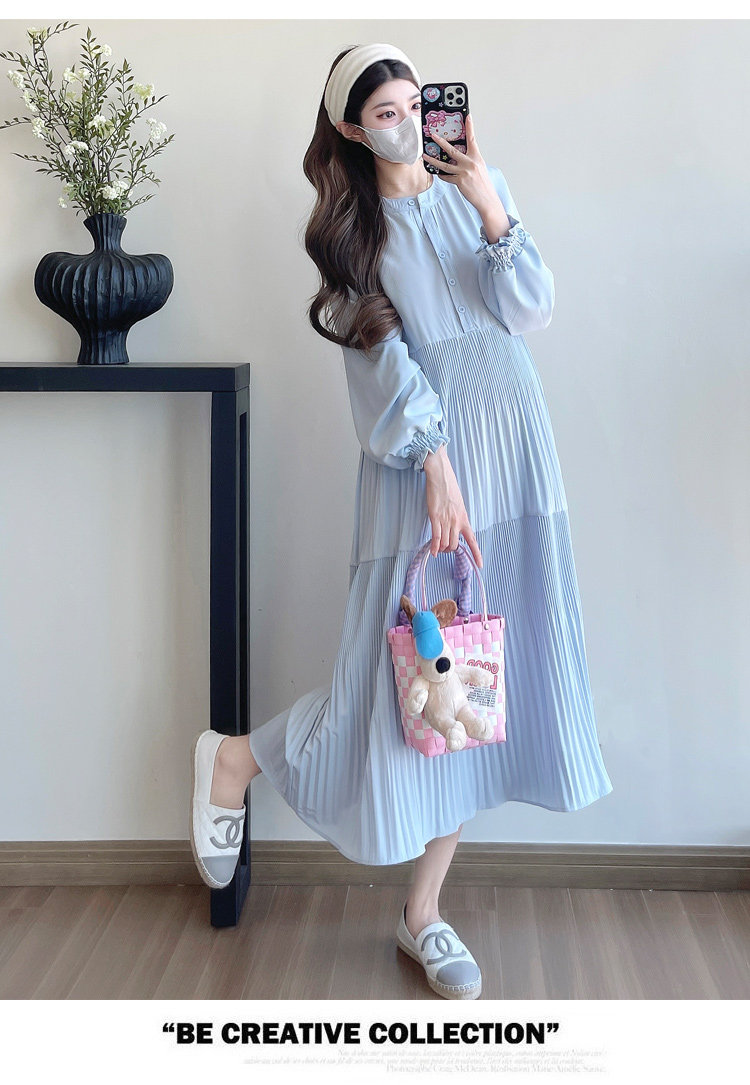 Maternity Wear 2026 New Autumn Style Loose Slimming Pleated Dress for Pregnant Mothers, High-End Nursing Long Dress — 13