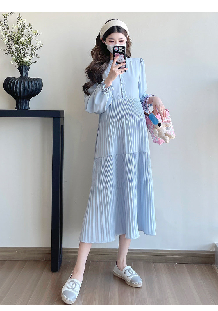 Maternity Wear 2026 New Autumn Style Loose Slimming Pleated Dress for Pregnant Mothers, High-End Nursing Long Dress — 16