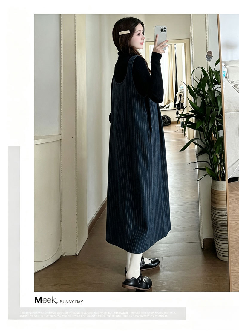 孕妇套装秋装2026新款高级感宽松条纹背带裙孕期外穿两件套连衣裙 — 12